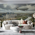 Steampunk Airship Landscape Wallpaper Classical European Chateau Mural Vintage Oil Painting Wall Art Mural Wallpaper - pure wallpaper artwork