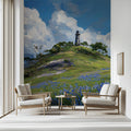 Lush Green Hill Lighthouse Wallpaper Impasto Oil Painting Nature Mural Bluebonnet Field Wall Art Mural Wallpaper - pure wallpaper artwork