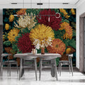 Victorian Chrysanthemum Mural Wallpaper — Moody Floral Heritage Mural Wallpaper - pure wallpaper artwork