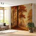 Autumn Forest Wildlife Mural Wallpaper — Warm Woodland Scene Mural Wallpaper - pure wallpaper artwork