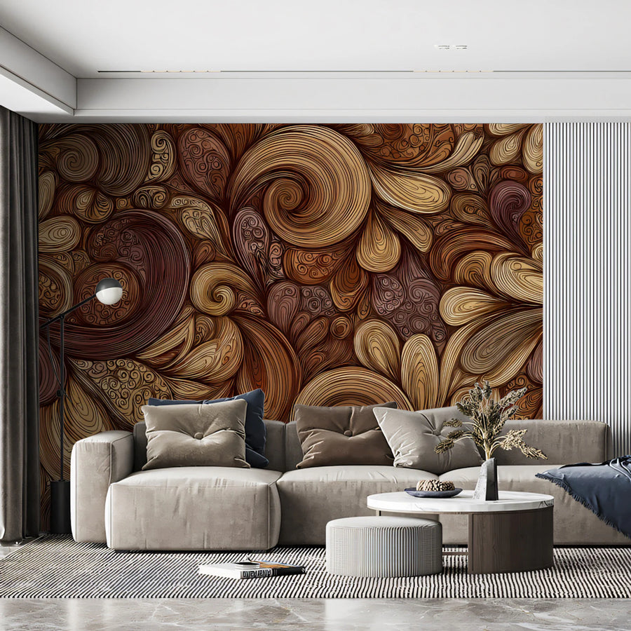 Intricate Swirl Pattern Wallpaper Vintage Ornate Floral Mural Warm Earth Tones Bohemian Wall Art Mural Wallpaper