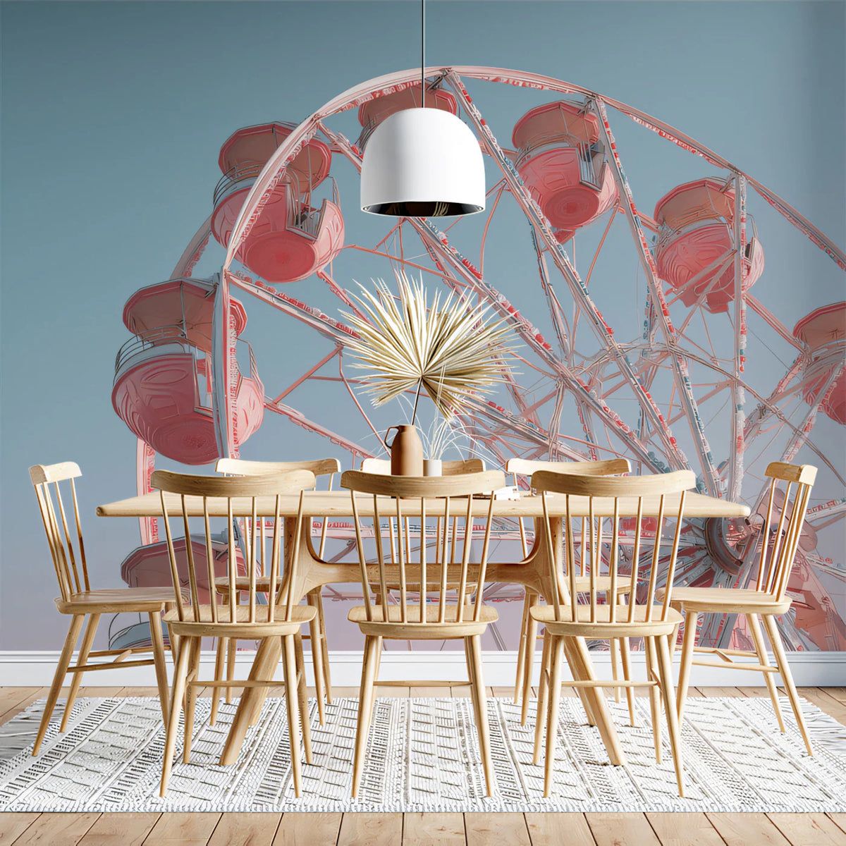 Ferris Wheel Pastel Sky Mural Wallpaper — Whimsical Summer Decor Mural Wallpaper - pure wallpaper artwork