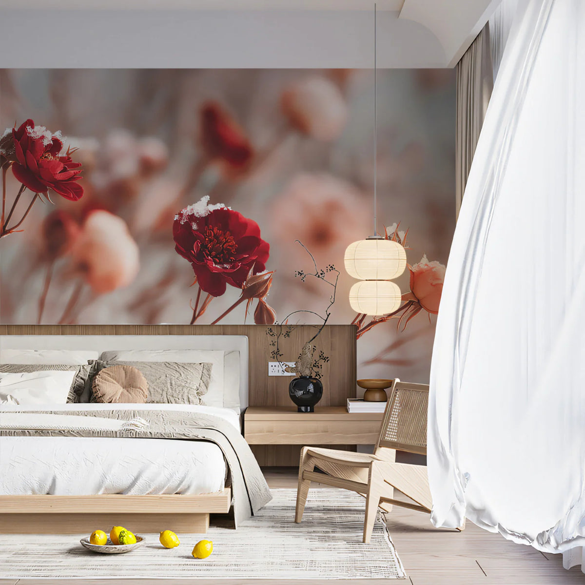 Winter Rose Garden Mural Wallpaper — Soft Frosted Floral Design Mural Wallpaper - pure wallpaper artwork