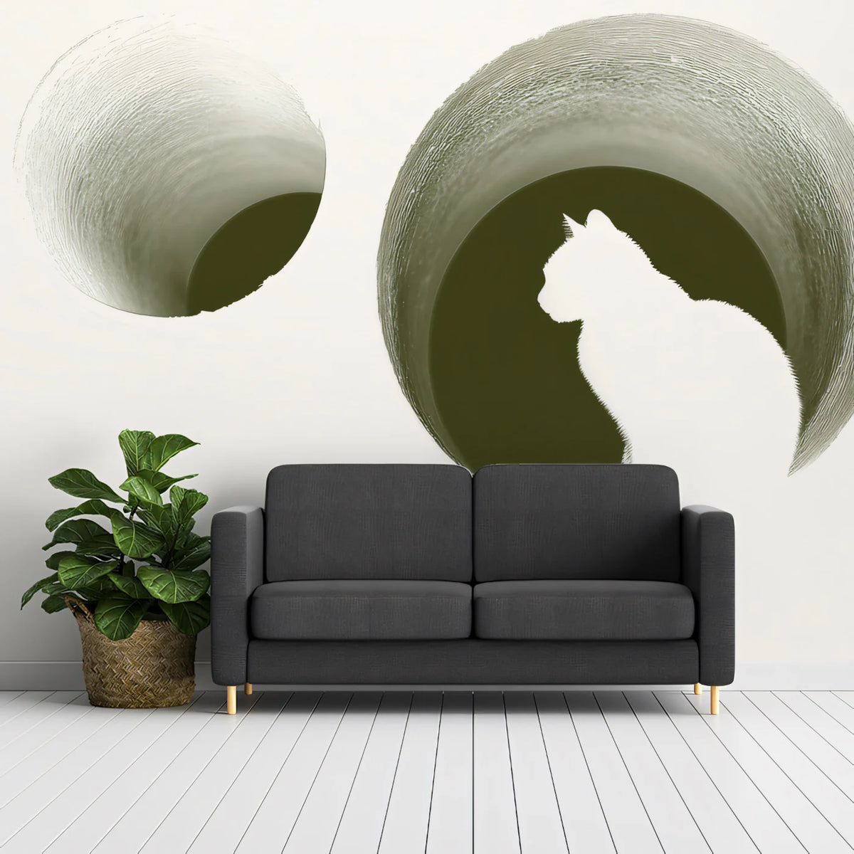 Minimalist Cat Silhouette Mural Wallpaper — Modern Tunnel Design Mural Wallpaper - pure wallpaper artwork