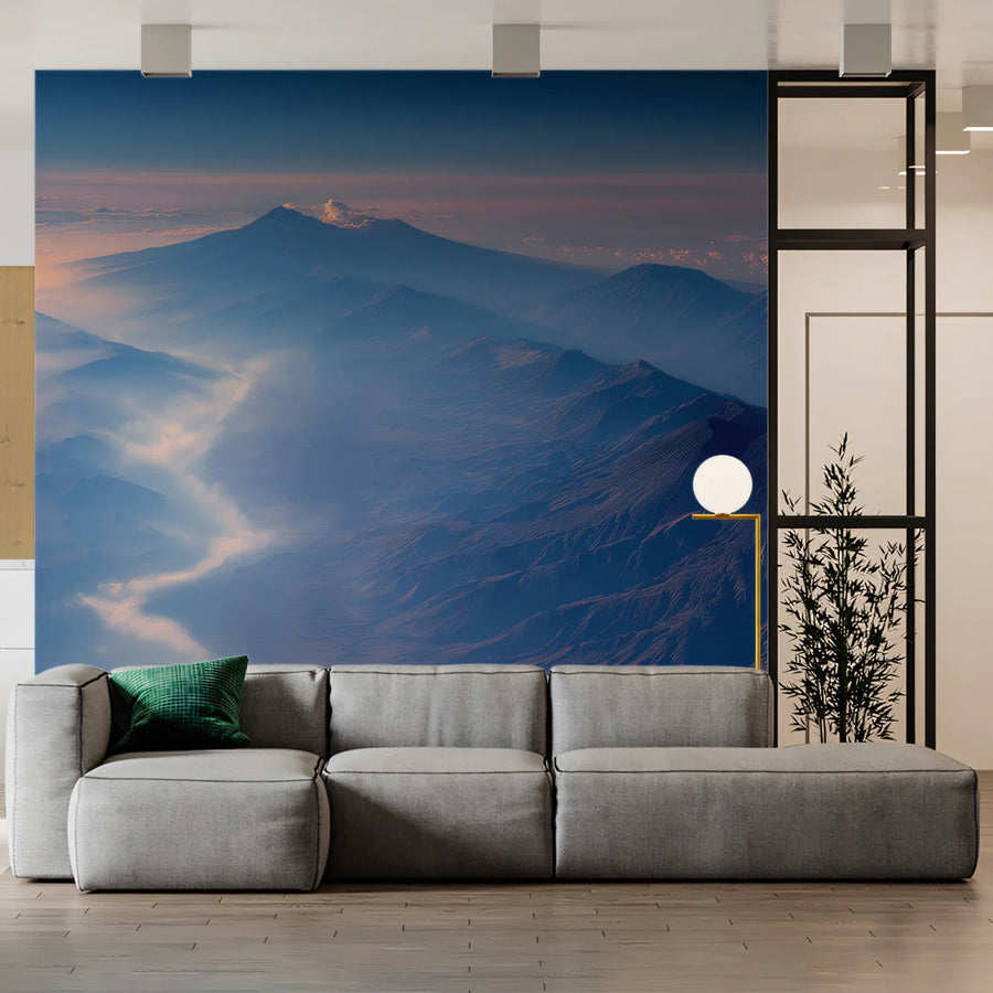 Aerial Volcanic Mountain Range Mural Wallpaper — Twilight Horizon Mural Wallpaper