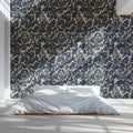 Navy Blue Damask Floral Mural Wallpaper — Traditional Heritage Mural Wallpaper - pure wallpaper artwork