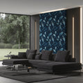 Midnight Acanthus Leaf Mural Wallpaper — Traditional Blue Damask Mural Wallpaper - pure wallpaper artwork