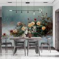 Winter Rose Garden Mural Wallpaper — Impressionistic Floral Art Mural Wallpaper - pure wallpaper artwork