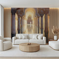 Golden Moorish Column Hall Mural Wallpaper — Oil Painting Style Mural Wallpaper - pure wallpaper artwork
