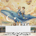 Flying Whale and Sky Castle Mural Wallpaper — Whimsical Fantasy Mural Wallpaper - pure wallpaper artwork