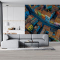 Aerial Mediterranean Village Mural Wallpaper — Vibrant Cityscape Mural Wallpaper - pure wallpaper artwork