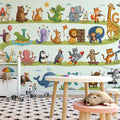 Animal Alphabet Journey Mural Wallpaper — Whimsical Kids Illustration Mural Wallpaper - pure wallpaper artwork