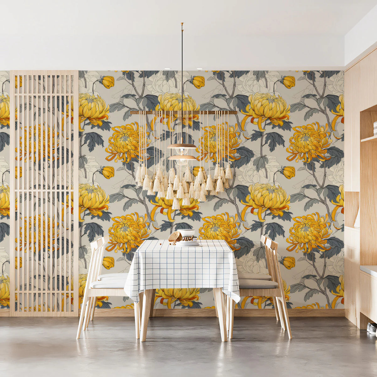 Golden Chrysanthemum Botanical Mural Wallpaper — Vintage Floral Mural Wallpaper - pure wallpaper artwork