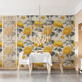 Golden Chrysanthemum Botanical Mural Wallpaper — Vintage Floral Mural Wallpaper - pure wallpaper artwork