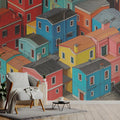 Isometric Townhouse Illustration Mural Wallpaper — Colorful Whimsy Mural Wallpaper - pure wallpaper artwork