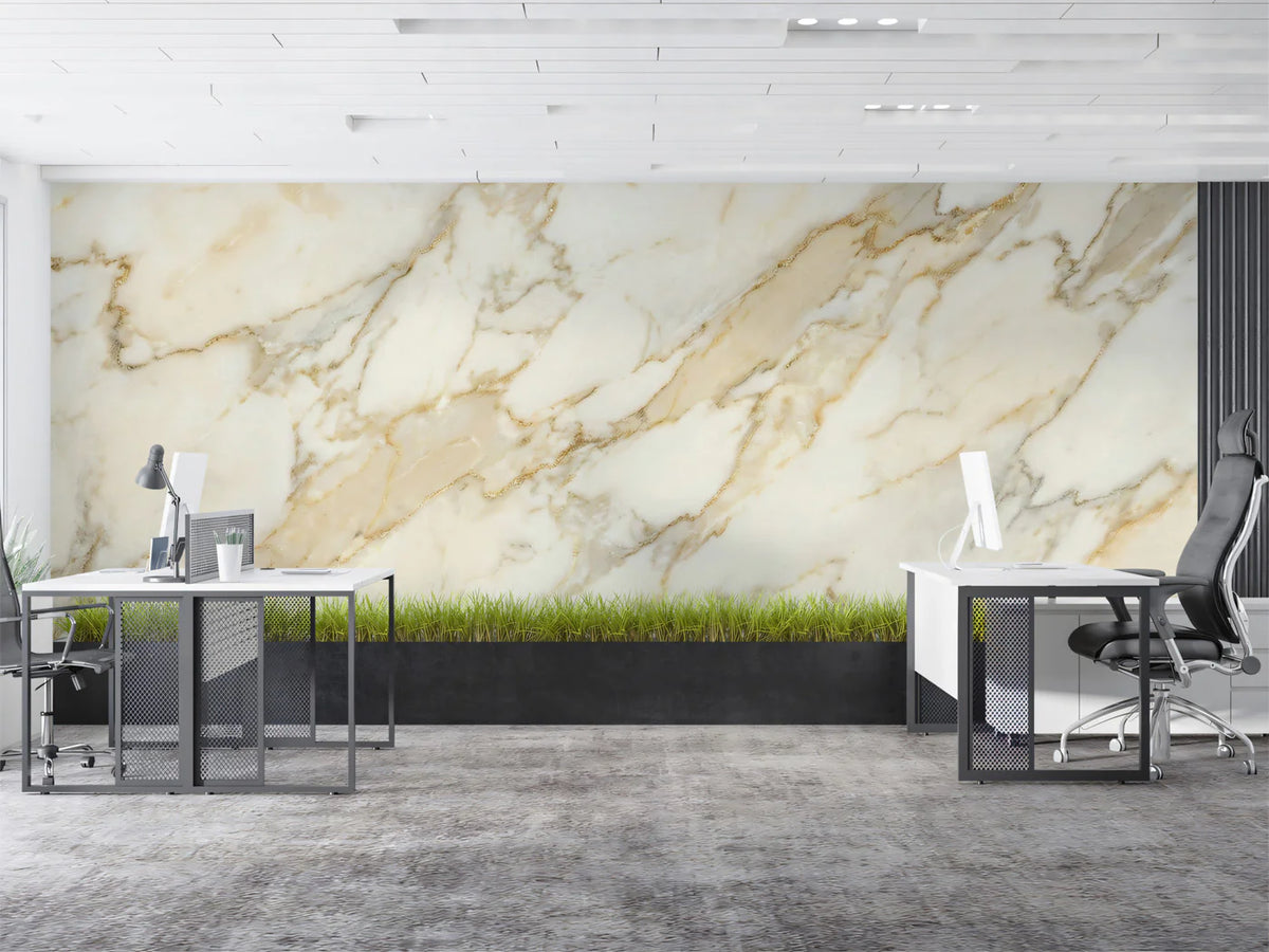 White and Gold Marble Mural Wallpaper — Luxury Stone Aesthetic Mural Wallpaper - pure wallpaper artwork