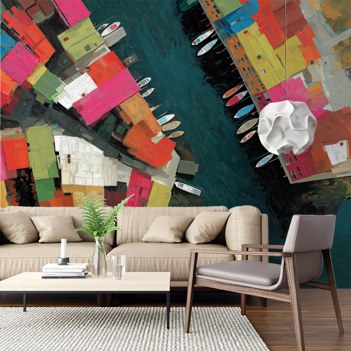 Aerial Mediterranean Village Mural Wallpaper — Colorful Art Mural Wallpaper - pure wallpaper artwork
