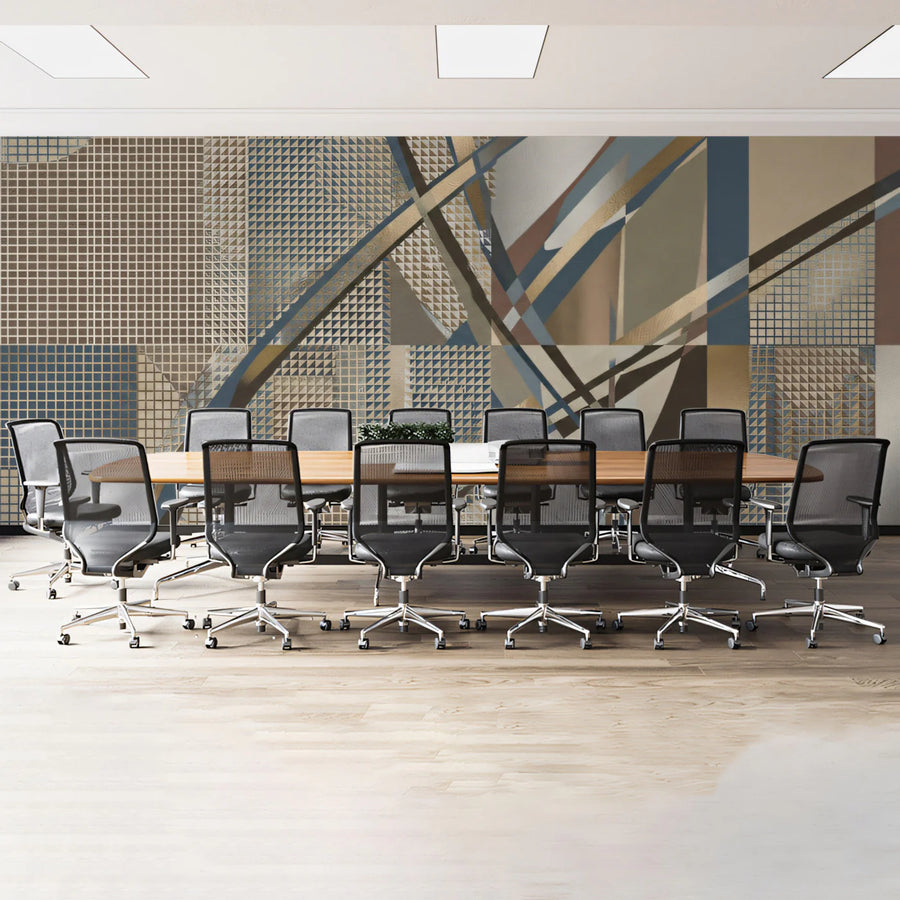 Metallic Geometric Abstract Mural Wallpaper — Modern Architectural Mural Wallpaper