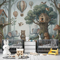Whimsical Treehouse Woodland Animal Mural Wallpaper for Kids Mural Wallpaper - pure wallpaper artwork