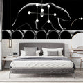 Bear and Industrial Pipe Mural Wallpaper — Minimalist Monochrome Mural Wallpaper - pure wallpaper artwork