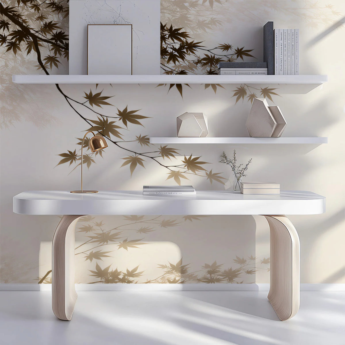 Zen Maple Branch Mural Wallpaper — Minimalist Ink Wash Design Mural Wallpaper - pure wallpaper artwork