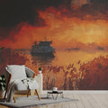 Impressionist Harbor Sunset Mural Wallpaper — Warm Artistic Scene Mural Wallpaper - pure wallpaper artwork