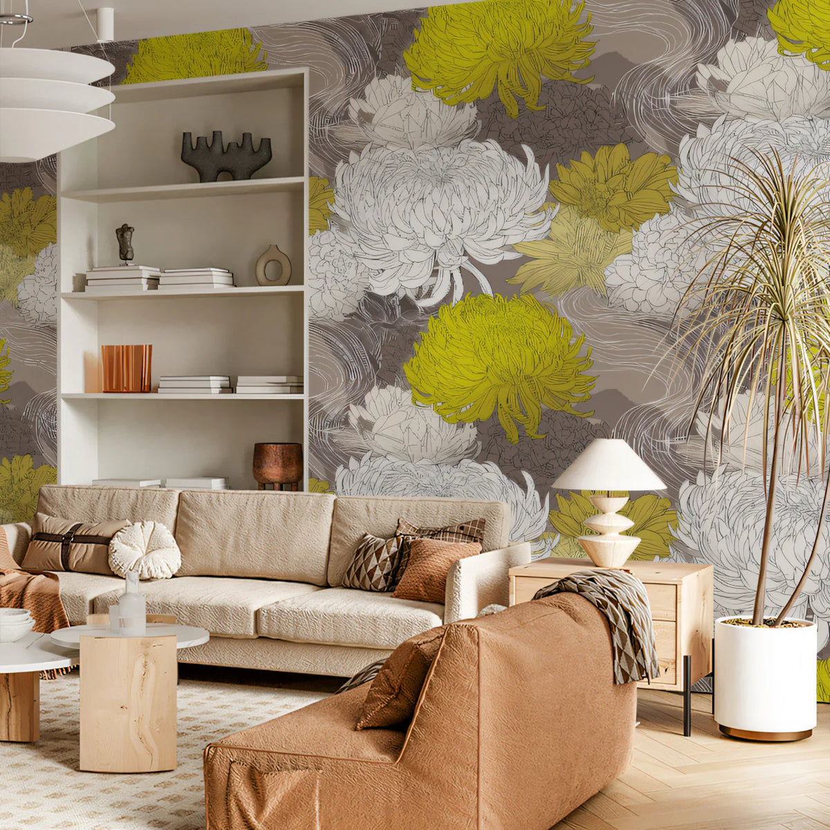 Chrysanthemum Bloom Mural Wallpaper — Energetic Botanical Art Mural Wallpaper - pure wallpaper artwork