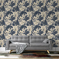 Navy Baroque Foliage Mural Wallpaper — Classic Traditional Motif Mural Wallpaper - pure wallpaper artwork