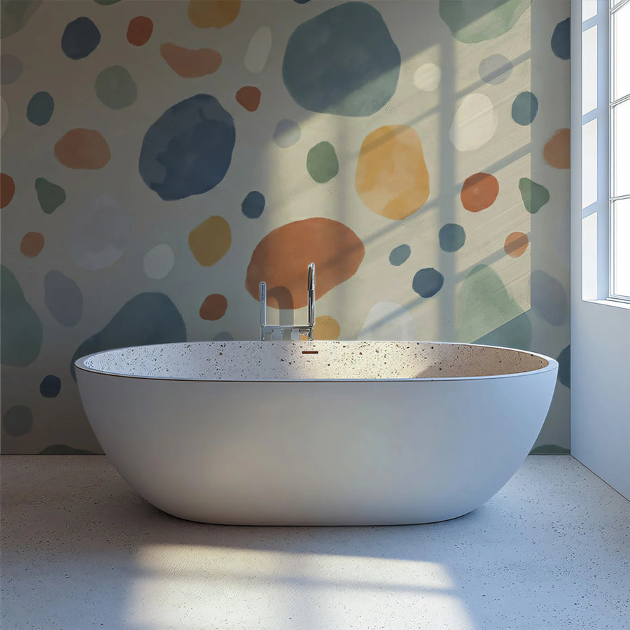 Abstract Watercolor Pebble Mural Wallpaper — Boho Earth Tone Design Mural Wallpaper