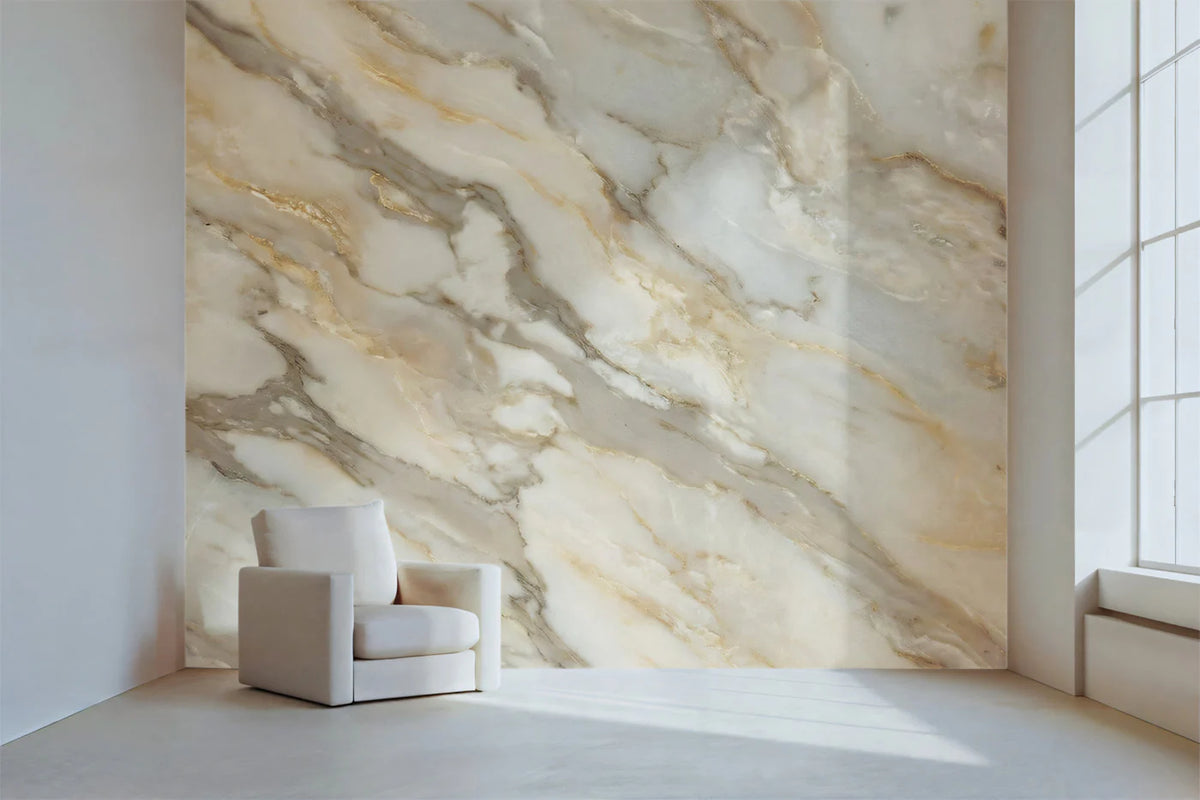 Cream and Gold Marble Texture Mural Wallpaper — Organic Stone Finish Mural Wallpaper - pure wallpaper artwork