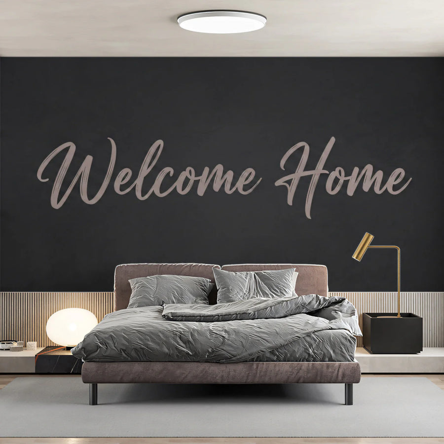 Welcome Home Script Mural Wallpaper — Moody Minimalist Design Mural Wallpaper