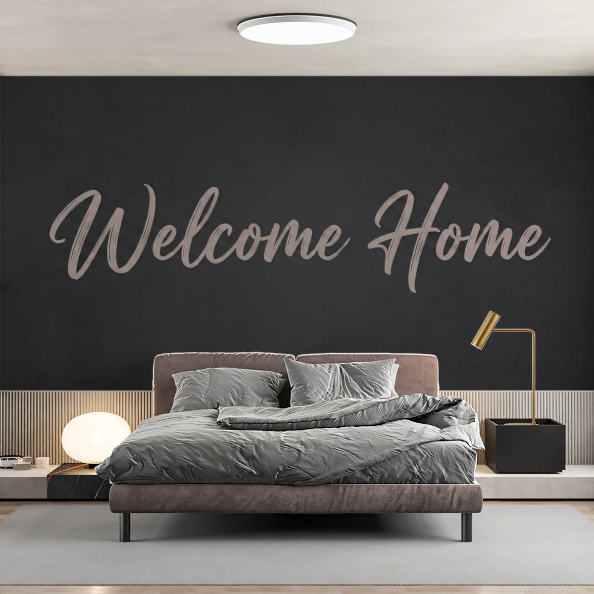 Welcome Home Script Mural Wallpaper — Moody Minimalist Design Mural Wallpaper - pure wallpaper artwork