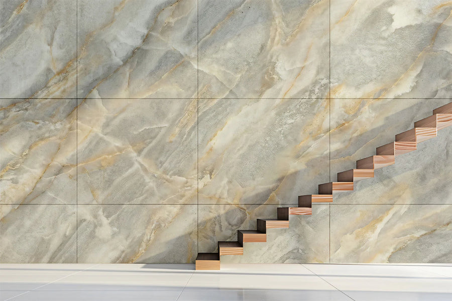 Grey and Gold Marble Mural Wallpaper — Sophisticated Stone Design Mural Wallpaper