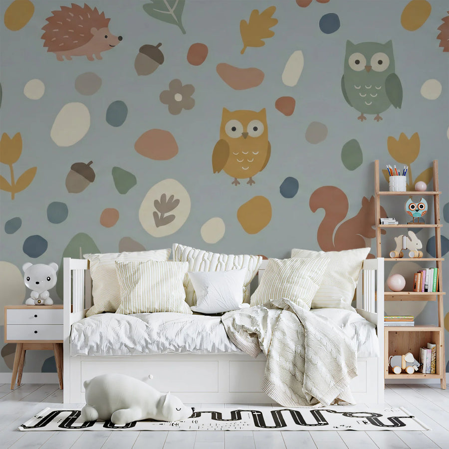 Woodland Creatures Mural Wallpaper — Playful Nature Scene Mural Wallpaper