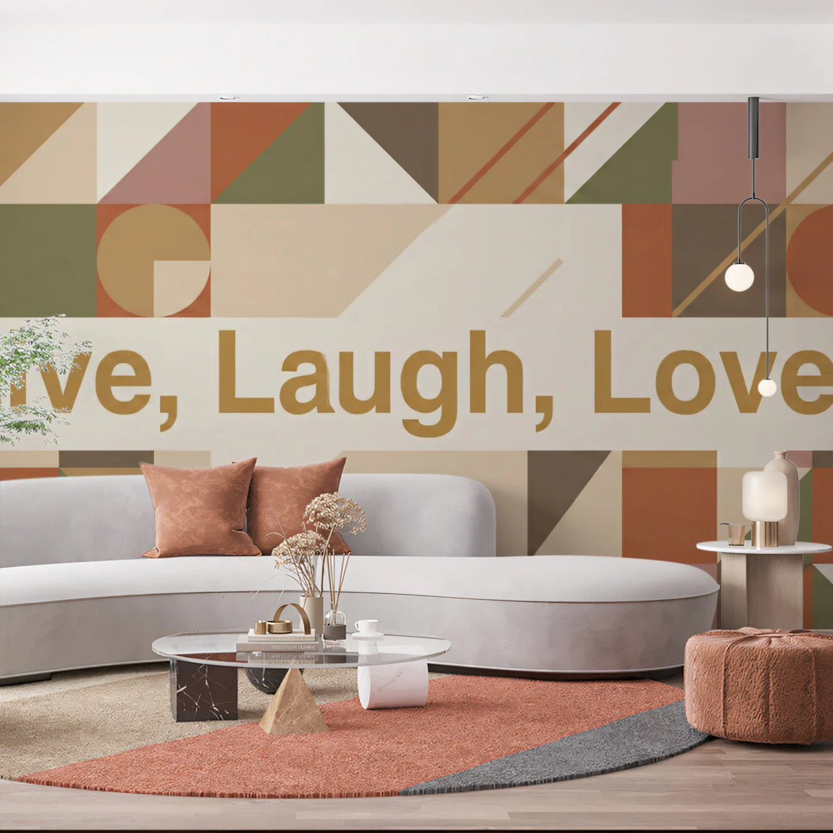 Geometric Typography Mural Wallpaper — Modern Earthy Patchwork Mural Wallpaper - pure wallpaper artwork
