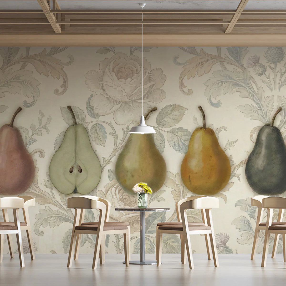Vintage Pear Botanical Mural Wallpaper — Classic Fruit Illustration Mural Wallpaper - pure wallpaper artwork