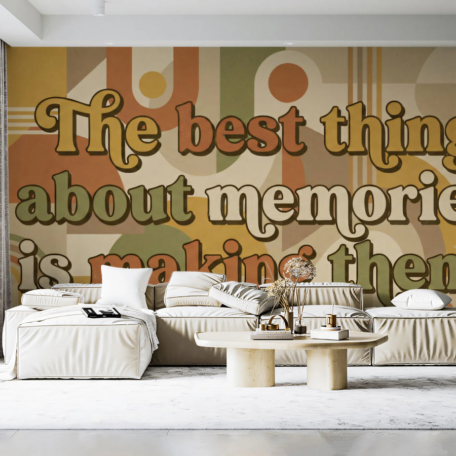 Retro Memories Typography Mural Wallpaper — 70s Geometric Graphic Mural Wallpaper