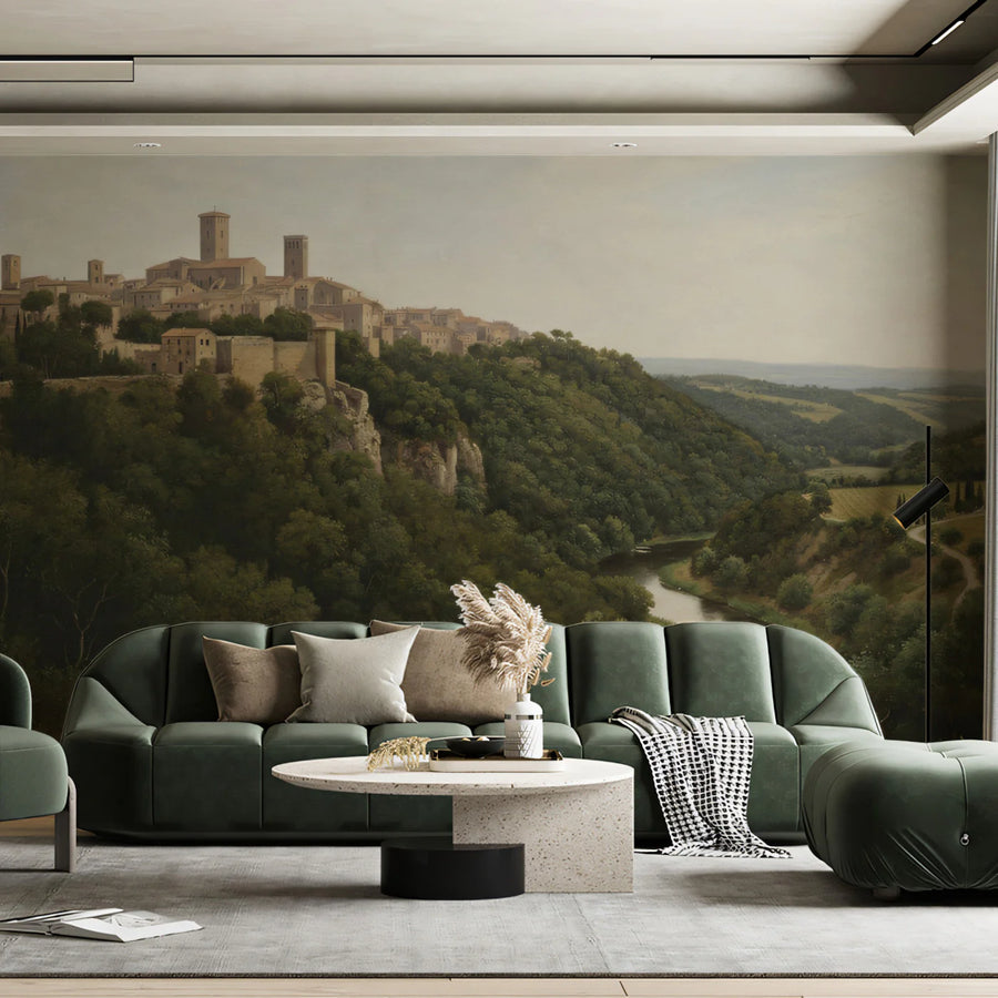 Italian Hilltop Village Landscape Mural Wallpaper