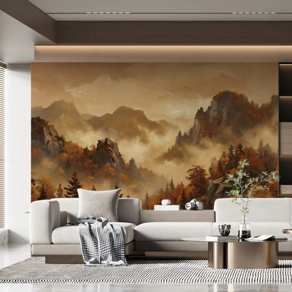 Autumn Mountain Forest Mural Wallpaper — Impressionistic Landscape Mural Wallpaper - pure wallpaper artwork