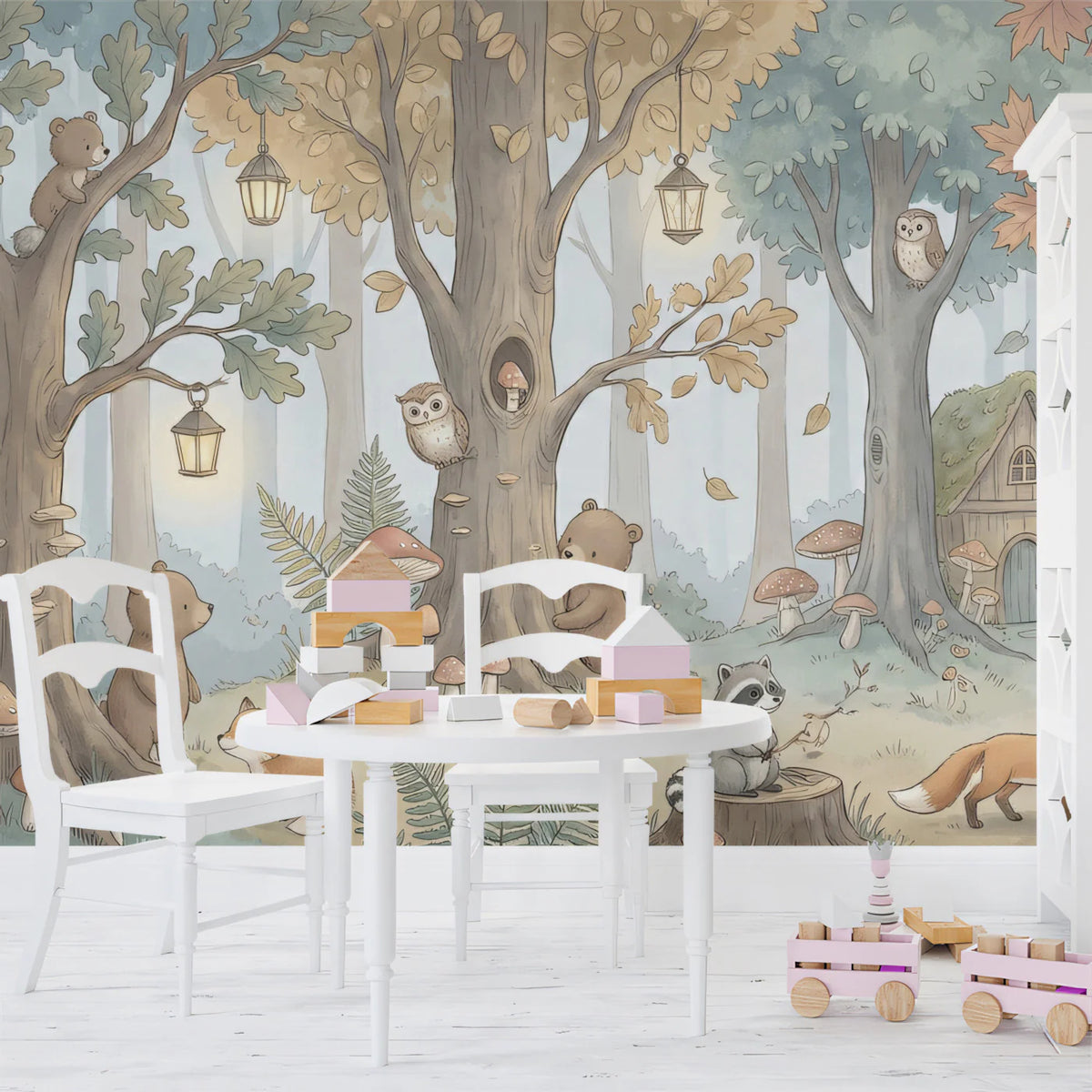 Storybook Fairy Village Mural Wallpaper — Whimsical Forest Design Mural Wallpaper - pure wallpaper artwork