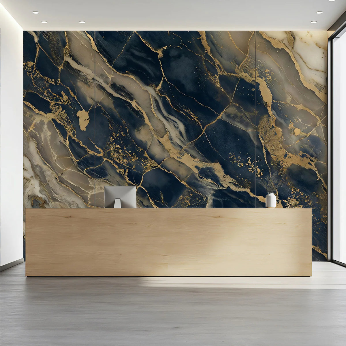 Navy Blue and Gold Marble Mural Wallpaper — Fluid Stone Aesthetic Mural Wallpaper - pure wallpaper artwork