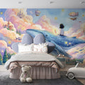 Flying Whale and Floating Castle Mural Wallpaper — Storybook Fantasy Mural Wallpaper - pure wallpaper artwork