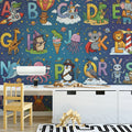 Cosmic Alphabet Animal Mural Wallpaper — Whimsical Educational Design Mural Wallpaper - pure wallpaper artwork