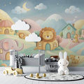 Safari Village Landscape Mural Wallpaper — Whimsical Kids Decor Mural Wallpaper - pure wallpaper artwork
