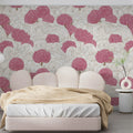 Pink Botanical Wave Mural Wallpaper — Asian Inspired Floral Design Mural Wallpaper - pure wallpaper artwork
