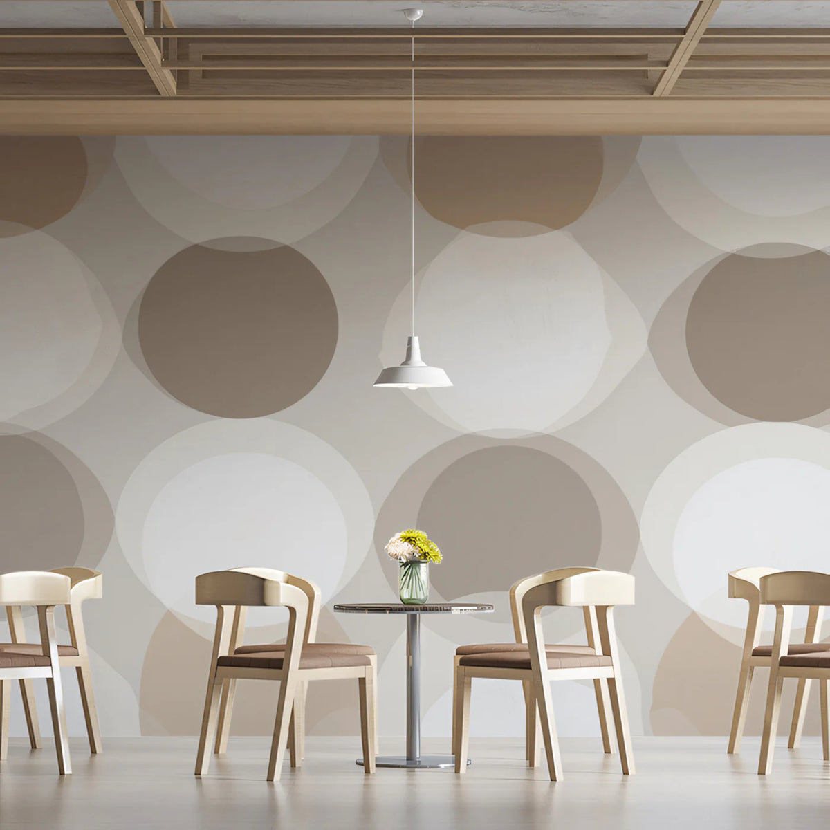 Overlapping Circles Mural Wallpaper — Soft Neutral Mid-Century Style Mural Wallpaper - pure wallpaper artwork