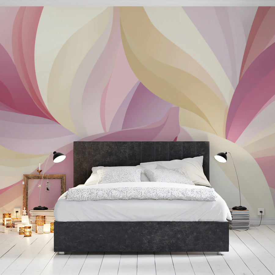 Abstract Organic Curves Mural Wallpaper — Soft Dusty Rose & Cream Mural Wallpaper