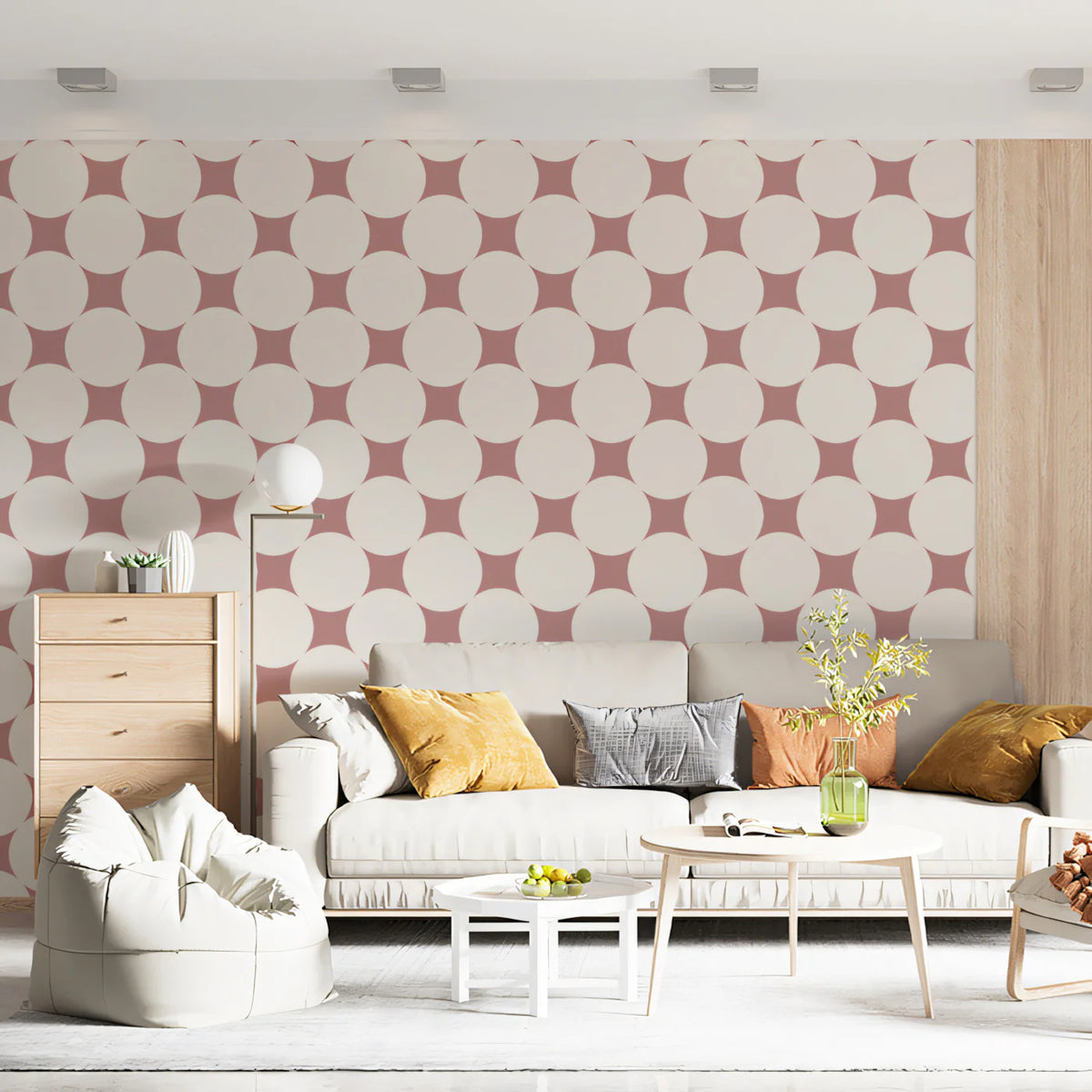 Minimalist Polka Dot Mural Wallpaper — Soft Mauve and Cream Mural Wallpaper - pure wallpaper artwork