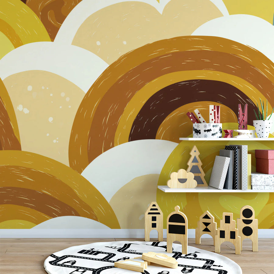 Retro Arches Mural Wallpaper — Ochre Yellow & Earthy Brown Mural Wallpaper