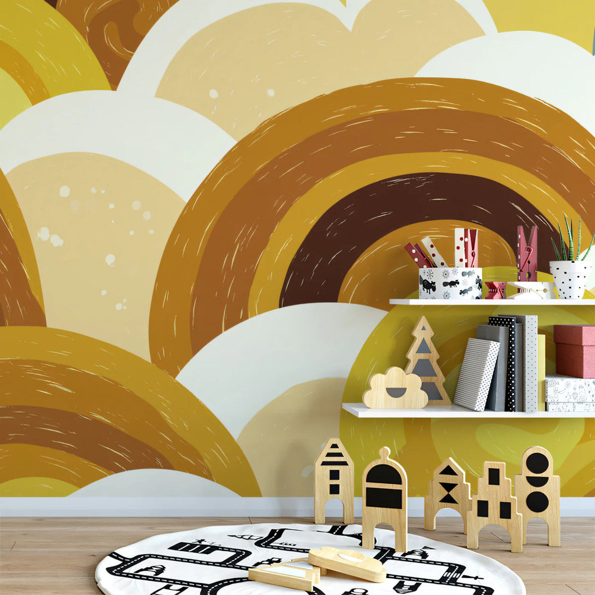 Retro Arches Mural Wallpaper — Ochre Yellow & Earthy Brown Mural Wallpaper - pure wallpaper artwork
